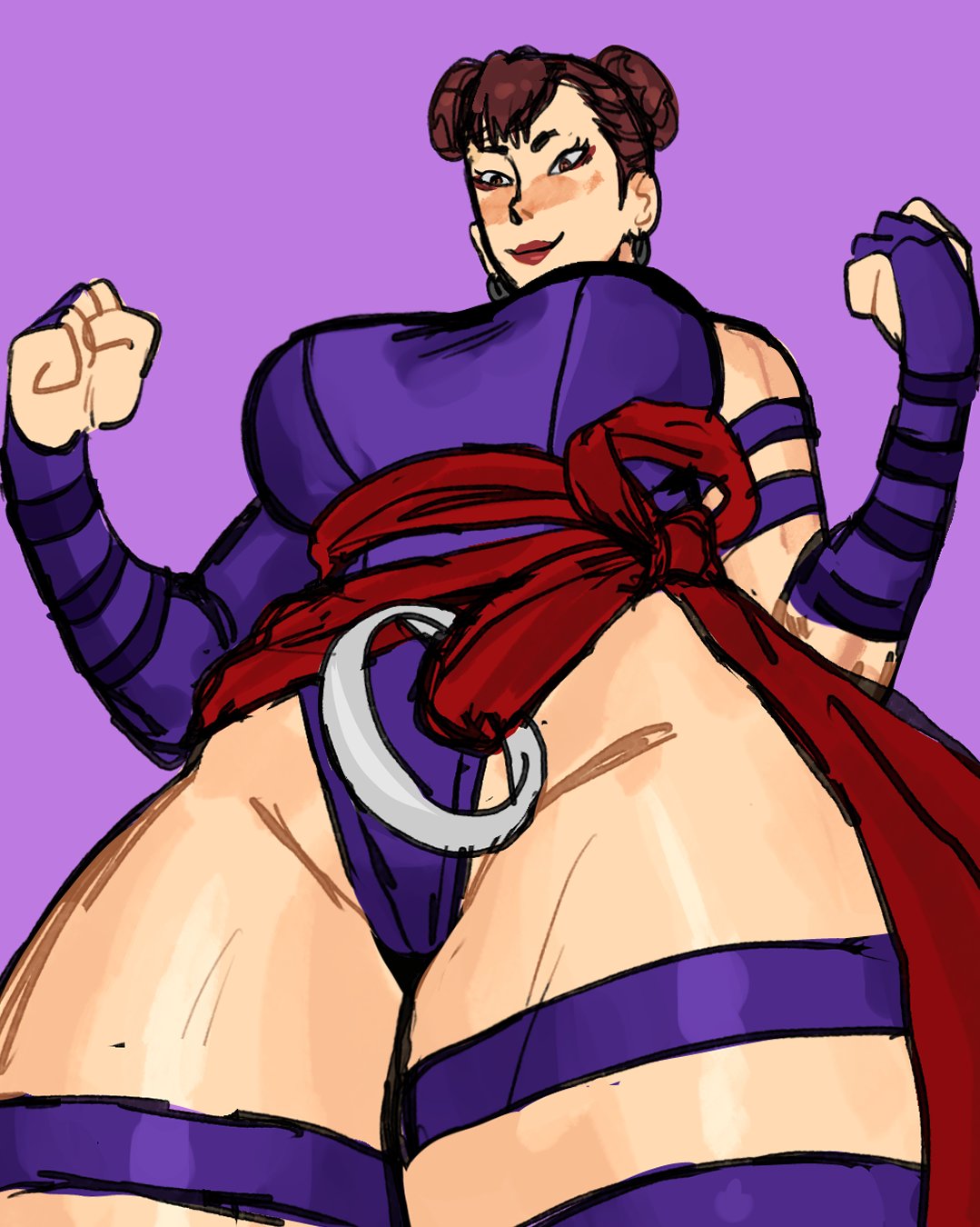 1girls, alternate costume, asian, asian female, big breasts, blush, blushing, breasts, brown eyes, brown hair, busty, capcom, chun-li, chun-li (street fighter 6), cosplay, curvaceous, curvy, curvy female, curvy figure, double bun, female, female focus, female only, henfent, hentae (artist), hi res, high resolution, highres, large breasts, leotard, light skin, light-skinned female, lipstick, low-angle view, marvel, marvel comics, marvel rivals, mature, mature female, milf, psylocke (cosplay), red lipstick, simple background, solo, solo female, solo focus, street fighter, street fighter 6, tagme, tentecreul, thick thighs, thighs, underboob, viewed from below, voluptuous, voluptuous female, worm's-eye view, x-men