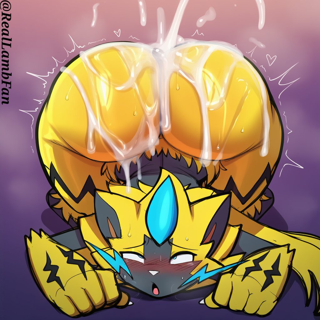 ahe gao, ahegao face, ai generated, anilingus, anthro, ass, ass focus, ass smother, big butt, black fur, blush, butt focus, creatures inc, cum, cum drip, cum in ass, cum inside, cum on face, dripping cum, electricity, feral, game freak, glistening, half closed eyes, heart, hearts around head, huge butt, hyper butt, legendary pokemon, motion lines, mythical pokemon, nintendo, open mouth, pear shape, pleasure expression, pokemon, pokemon (species), presenting hindquarters, reallambfan, semen, sharp teeth, shiny fur, solo, sparks, spikes, sweat, tail, tears, thick cum, thick thighs, tongue out, white cum, wide hips, yellow fur, zeraora