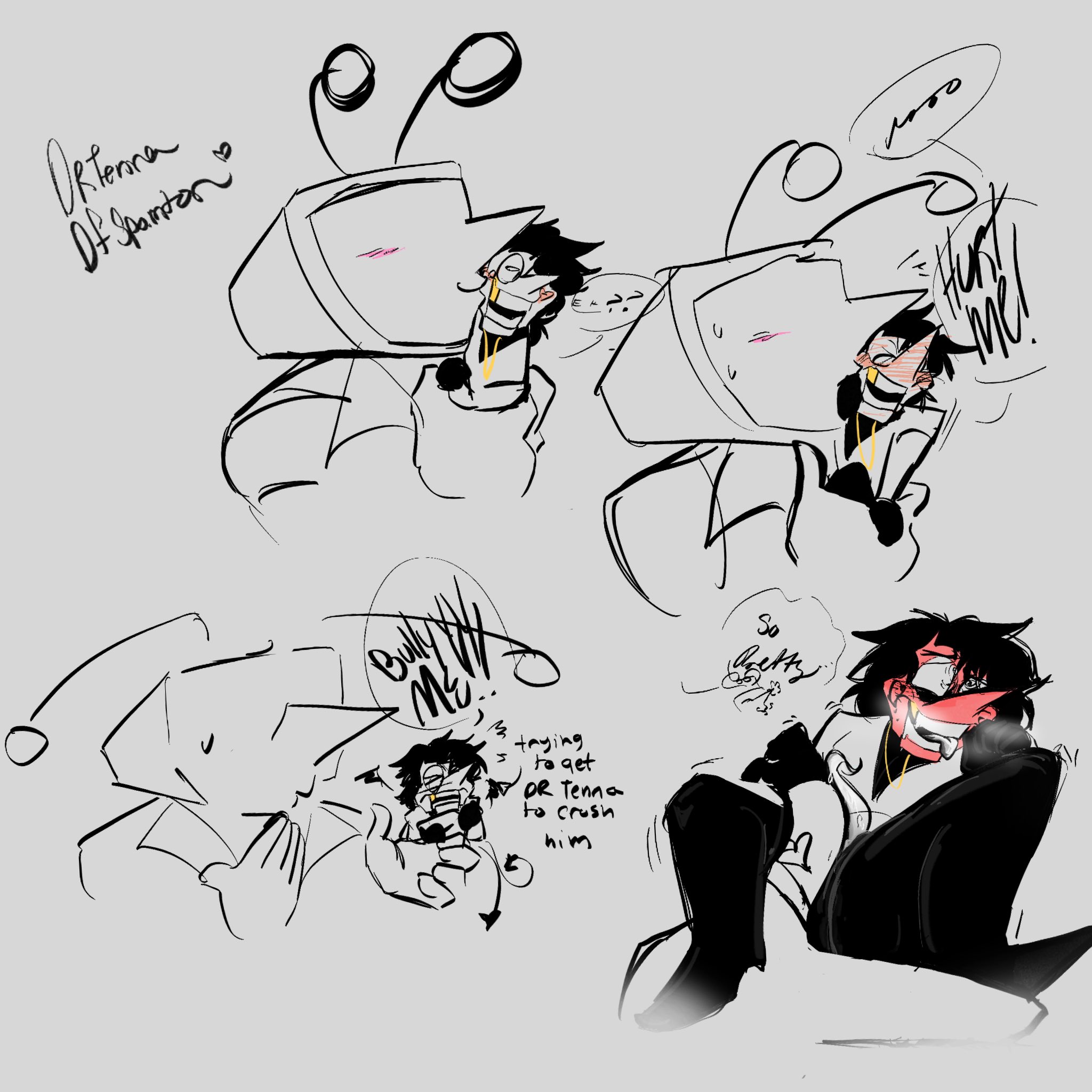 begging, concerned look, defernull, deltarune, desperation, kissing, male/male, praise, rubbing, size difference, spamtenna, spamton au, spamton g spamton, tenna (deltarune), tongue out
