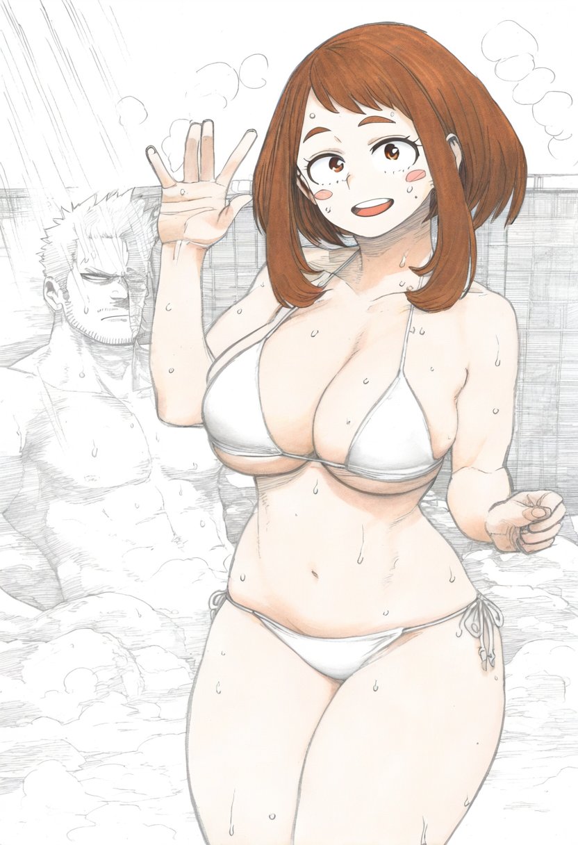 1boy, 1boy1girl, 1girls, age difference, ai generated, big ass, big breasts, bikini, boku no hero academia, brown hair, brown-haired female, cheating, cheating husband, duo, endeavor (my hero academia), enji todoroki, female, fucked senseless, fucking, happy, lapis slopzuli, male, male/female, my hero academia, naked, ochako uraraka, straight, superhero, superheroine, voluptuous, voluptuous female, wide hips