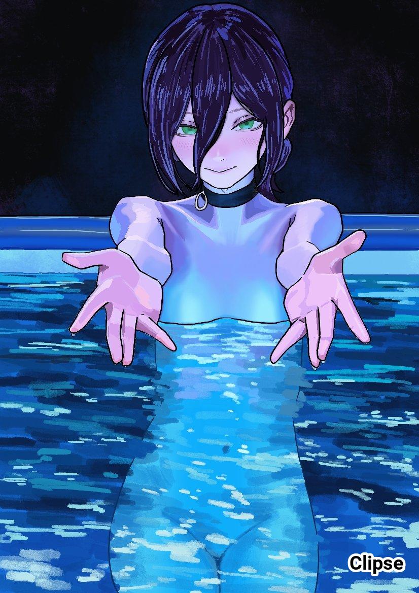 1girls, 2d, 2d (artwork), 2d artwork, bare arms, bare belly, bare breasts, bare chest, bare hands, bare hips, bare legs, bare midriff, bare navel, bare shoulders, bare skin, bare thighs, bare tits, bare torso, belly, belly button, black background, black choker, black hair, black-haired female, blue light, blush, blush face, blushing at viewer, blushing female, blushing lines, breasts, chainsaw man, choker, clipse, closed mouth smile, collarbone, completely naked, completely naked female, completely nude, completely nude female, dark background, digital, digital art, digital drawing, digital drawing (artwork), digital media, digital media (artwork), drawing, dripping wet, exposed arms, exposed belly, exposed breasts, exposed chest, exposed hips, exposed legs, exposed midriff, exposed navel, exposed shoulders, exposed skin, exposed thighs, exposed torso, female, female focus, female only, fingers, flat belly, flat breasts, flat chest, flat chested, fully naked, fully nude, green eyes, green-eyed female, groin, hair between eyes, high resolution, highres, i'll teach you everything (chainsaw man), lean figure, light smile, long hair, looking at viewer, midriff, naked, naked female, naked woman, narrow waist, navel, nude, nude female, nudity, partially submerged, partially submerged legs, petite, petite body, petite breasts, petite female, petite girl, petite tits, pool, reaching out, reaching towards viewer, reze (chainsaw man), reze in the pool (meme), shoulders, simple background, slender body, slender waist, slim waist, small breast, small breasts, smile, smiley face, smiling, smiling at viewer, smooth chest, soaked, solo, standing, submerged feet, submerged legs, thighs, tiny breasts, topless, topless female, upper body, water, wet, wet belly, wet body, wet breasts, wet legs, wet nipples, wet pussy, wet skin, wet thighs, wet vagina