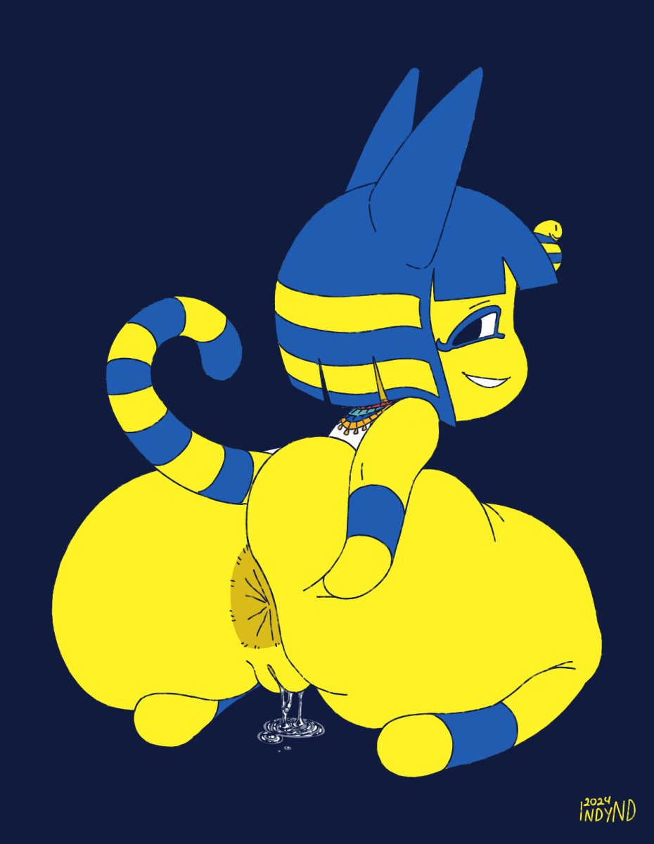1girls, animal crossing, ankha, anus, ass, ass focus, big ass, bottom heavy, bottomless, clothing, female, furry, huge ass, indynd, inviting, looking at viewer, looking back, plump labia, power bottom, pussy, pussy juice, pussy juice drip, tail