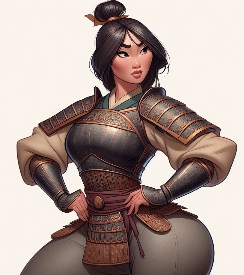 1female ai_generated armor asian asian_female big_ass big_butt chinese_clothes disney disney_princess fa_mulan male_disguise mulan mulan_(1998_film) wide_hips