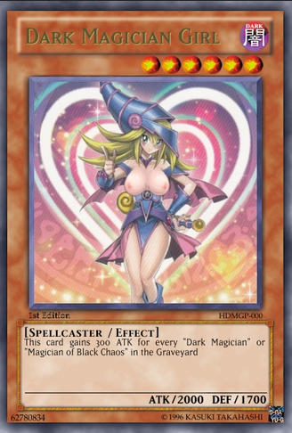 blonde_hair breasts card clothed dark_magician_girl exposed_breasts female female_only green_eyes nipples solo yu-gi-oh! yu-gi-oh!_card