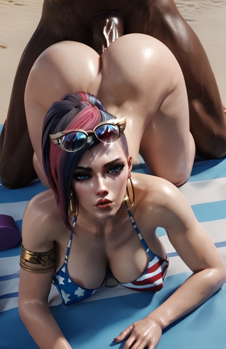 1boy 1girls ai_generated anal anal_sex ass ass_up beach bent_over bikini_top bottomless breasts dark-skinned_male fiora_laurent huge_ass interracial large_breasts league_of_legends light-skinned_female pale-skinned_female tagme urgotai