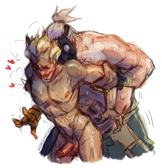 gay junkrat male_focus male_only nude overwatch roadhog tagme yaoi