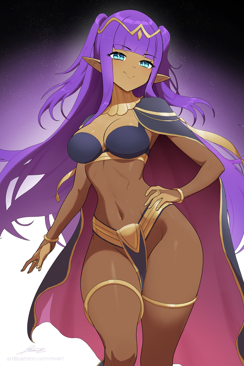 1girls armwear big_breasts blue_eyes bodystocking breasts bridal_gauntlets cape cleavage cosplay female female_only fingernails fire_emblem fire_emblem_awakening hair hand_on_hip headwear hips legwear mage nails pelvic_curtain pointy_ears purple_hair revealing_clothes revenantart shantae shantae_(character) smile solo solo_female tharja_(fire_emblem)_(cosplay) thick_thighs thigh_strap thighs twintails wide_hips