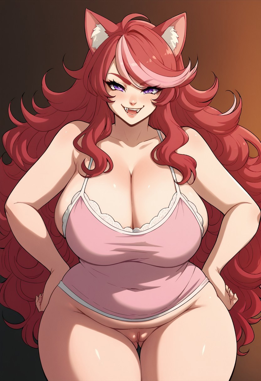 ai_generated bigpervywig breasts cat_ears cleavage huge_breasts long_hair mad_mew_mew mew_mew_(undertale) pussy red_hair thick_thighs undertale