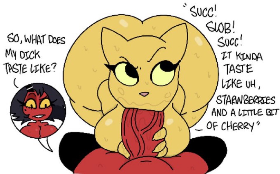 anthro, ass, big ass, big butt, big penis, blowjob, butt bigger than head, crossover, fellatio, female, furry, futa on female, futanari, helluva boss, intersex, katia managan, millie (helluva boss), penis, text, the elder scrolls, theslashfive, uncensored