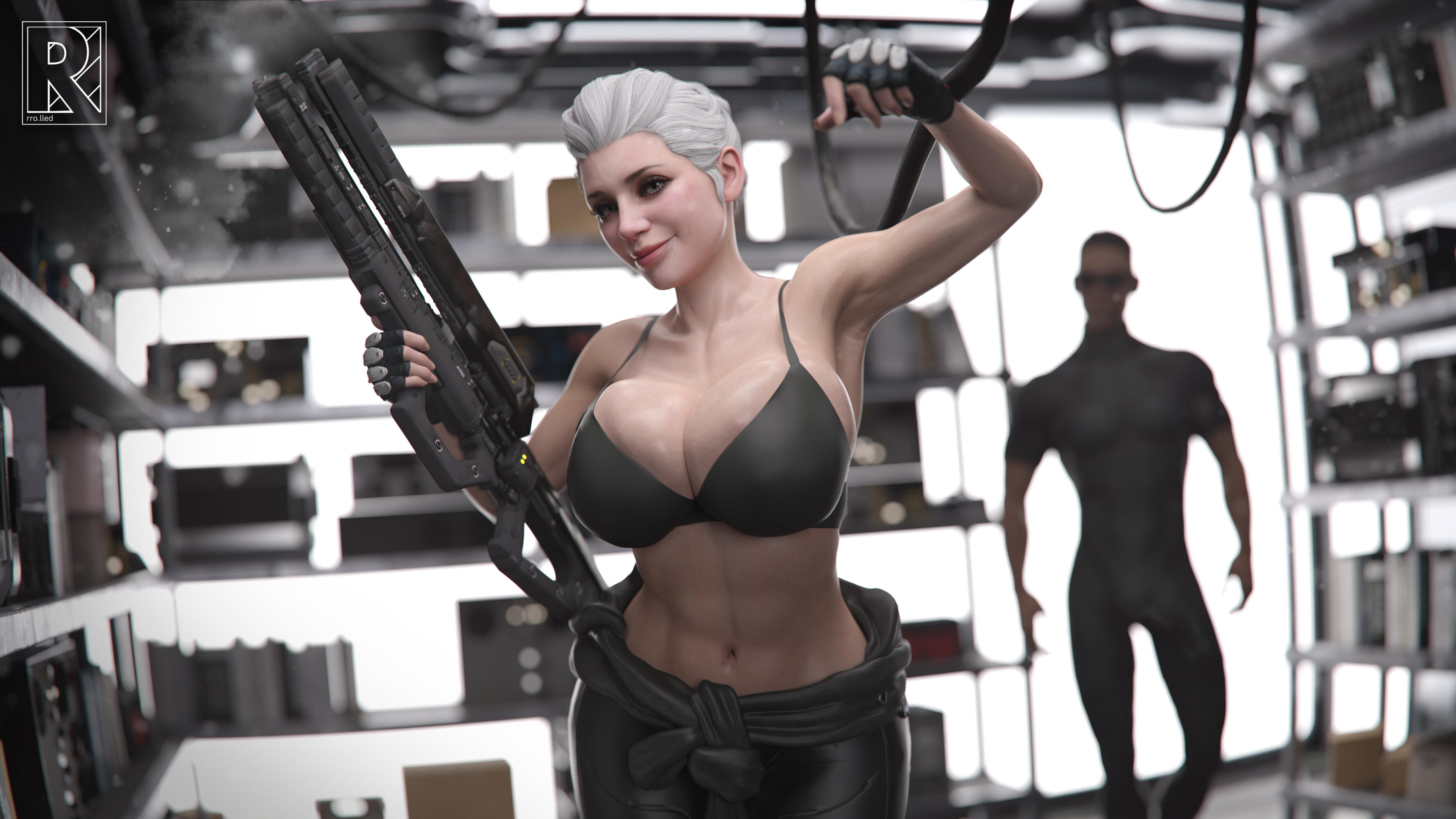1boy, 1girls, 3d, breasts, busty, dark skin, dark-skinned male, female, female focus, hourglass figure, ines (the first descendant), keelan ayodele, male, rro.lled, tagme, the first descendant, wide hips