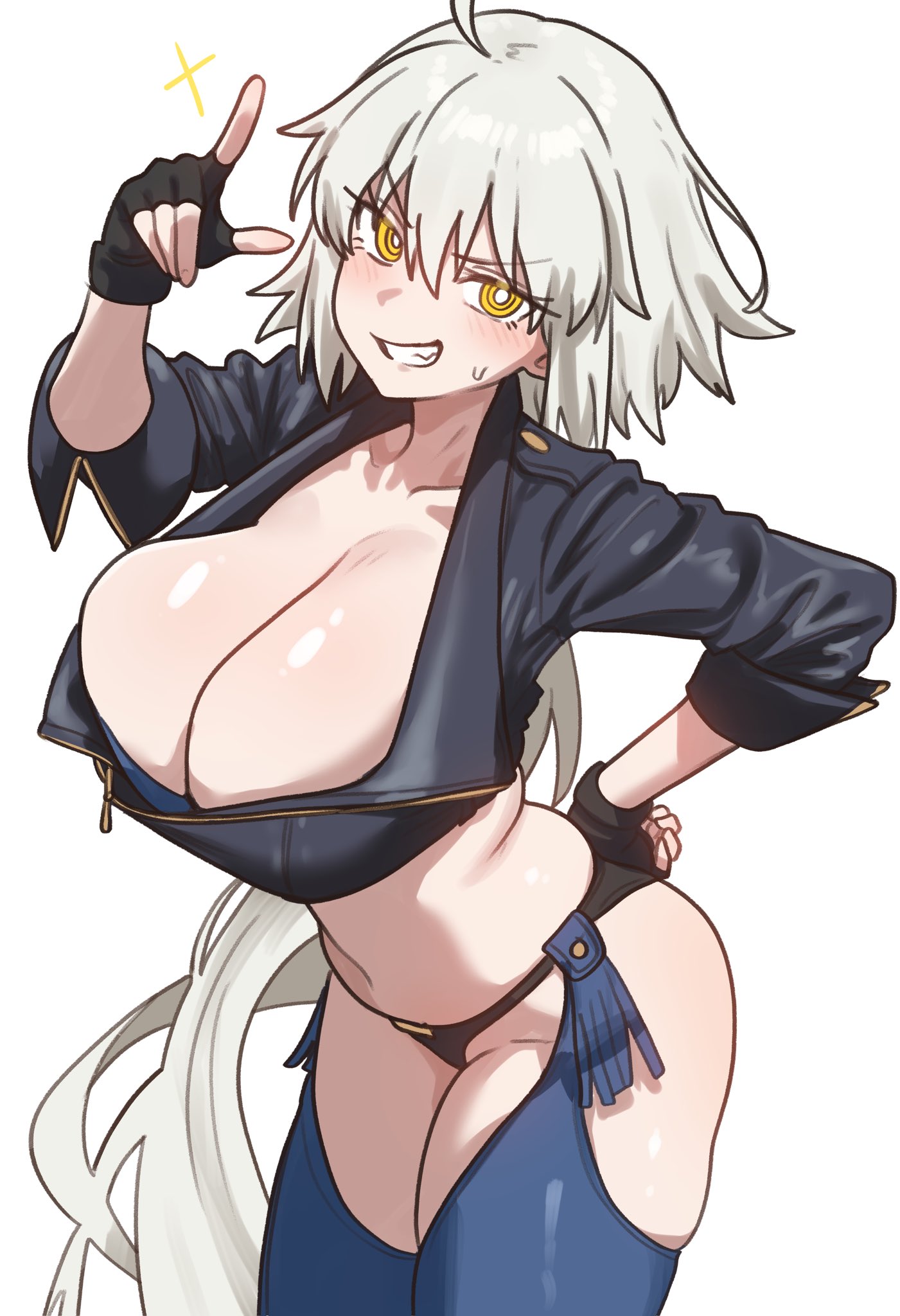 1girls, angel (kof) (cosplay), breasts, cleavage, cosplay, ebora, fate (series), fate/grand order, female, hips, huge breasts, jeanne alter, king of fighters, light skin, light-skinned female, long hair, snk, thick thighs, thighs, white hair, wide hips, yellow eyes, youngmanisdown