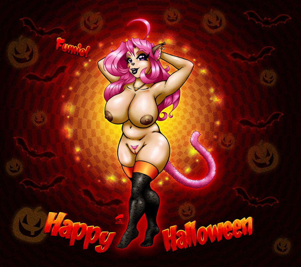 animal_ears areola big_breasts breasts cat_ears catgirl erect_nipples female furry graficbrat halloween holidays navel nipples nude pubes pussy solo