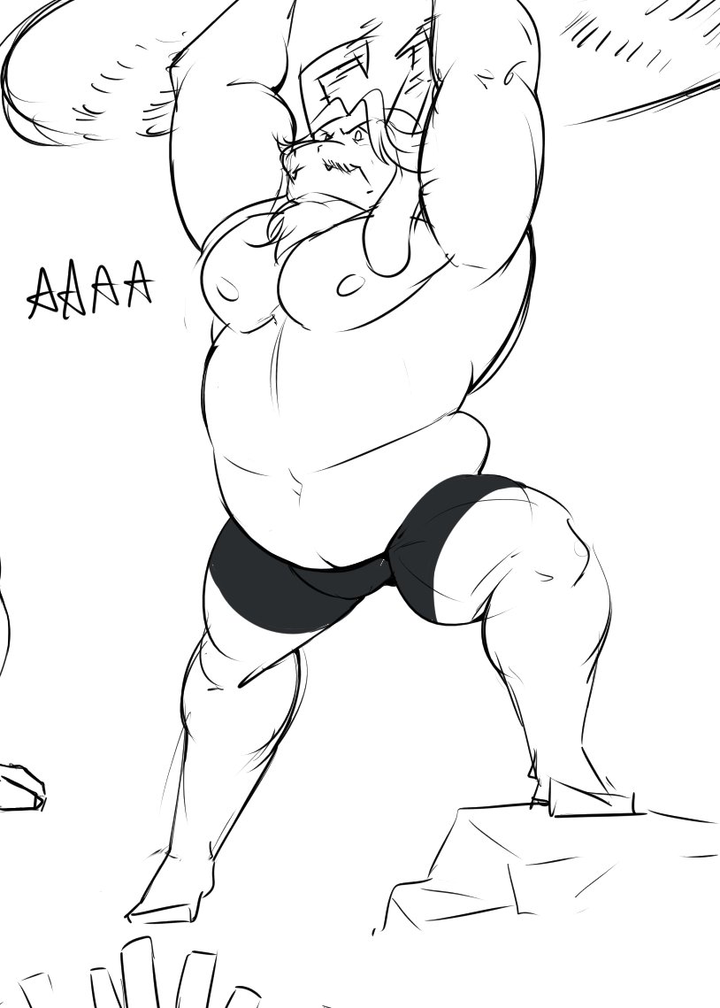 1boy angry angry_face anthro anthro_only asgore_dreemurr beard black_and_white black_underwear bulge chubby chubby_male dad_bod dilf facial_hair furry furry_only goat horn horns male male_only muscular muscular_male solo solo_focus standing undertale undertale_(series) underwear weapon
