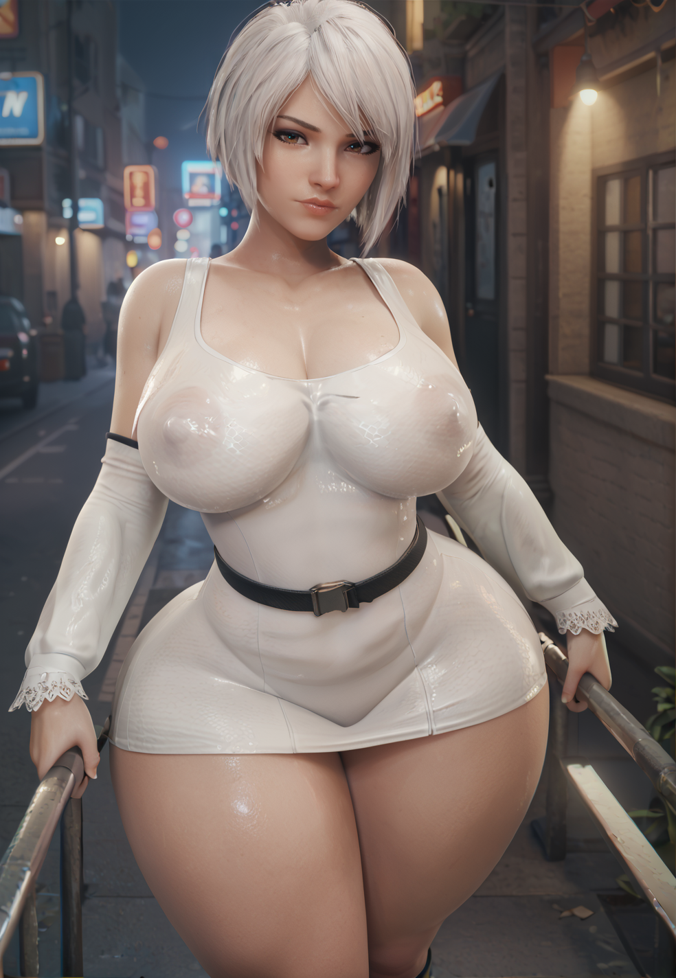 1female 1girls 3d 3d_(artwork) ai_assisted ai_generated alone biceps big_ass big_breasts big_butt big_nipples breasts female female_focus female_only front_view huge_ass huge_breasts huge_butt human human_only humanoid light-skinned_female light_skin looking_at_partner looking_at_viewer looking_pleasured looking_up nier nier:_automata nier_(series) night red_eyes short_hair solo solo_female solo_focus standing street tagme thick thick_ass thick_legs thick_thighs thigh_highs thighhighs thighs voluptuous voluptuous_female waifusrift white_hair yorha_2b