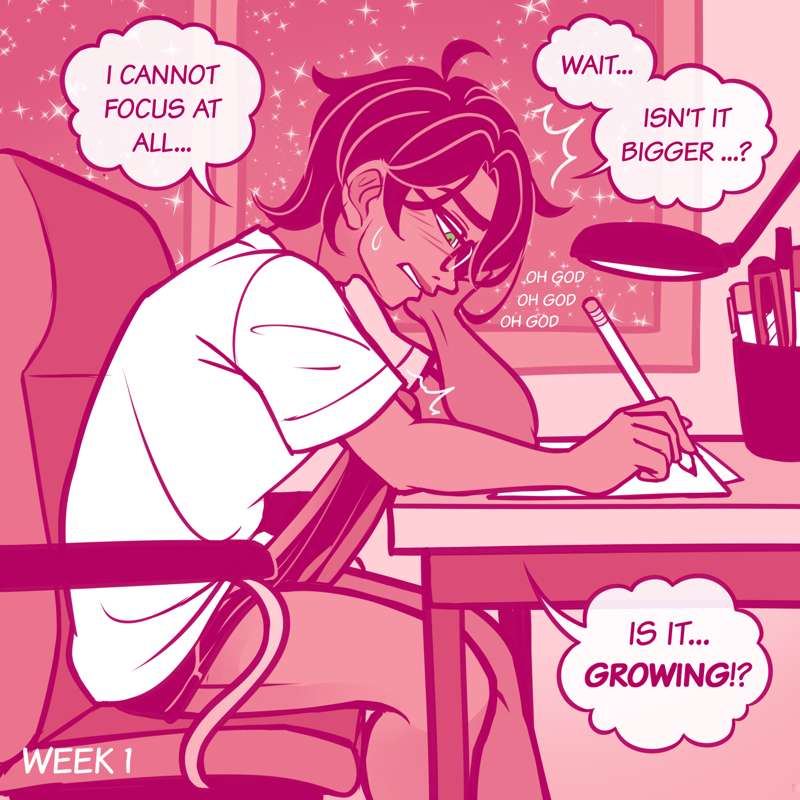 black_hair black_underwear bulge bulge_growth chair desk erection_bulge erection_under_clothes glasses green_eyes incubus lamp matthew_(myladycheshire) myladycheshire nervous no_nut_november pencil penis_getting_bigger studying tan_skin trying_not_to_cum trying_to_focus