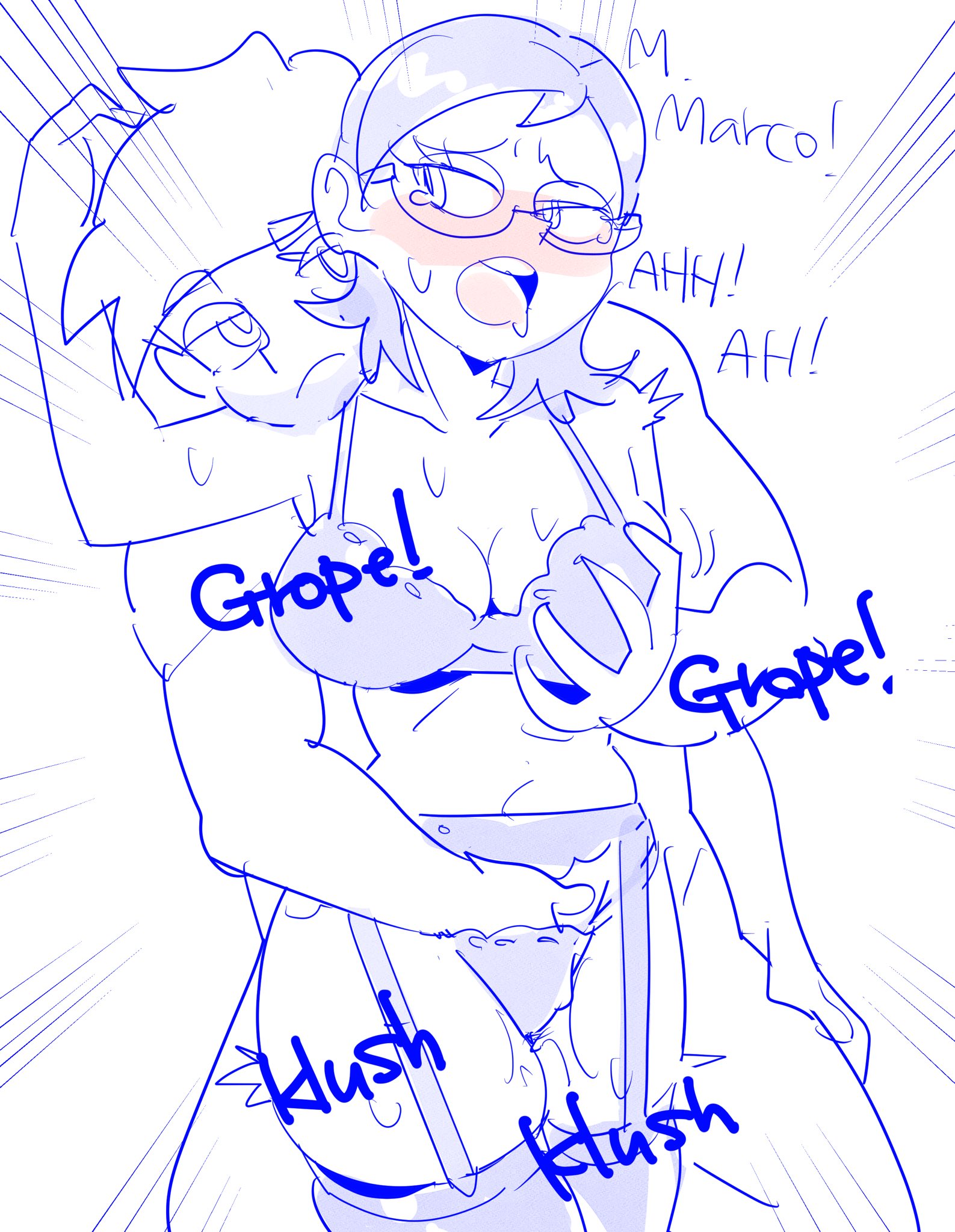 404error, adult marco, blush, breasts, disney xd, female, future, glasses, grabbing breasts, hand under panties, janna ordonia, lingerie, marco diaz, mature, open mouth, pleasure face, short hair, star vs the forces of evil, white background
