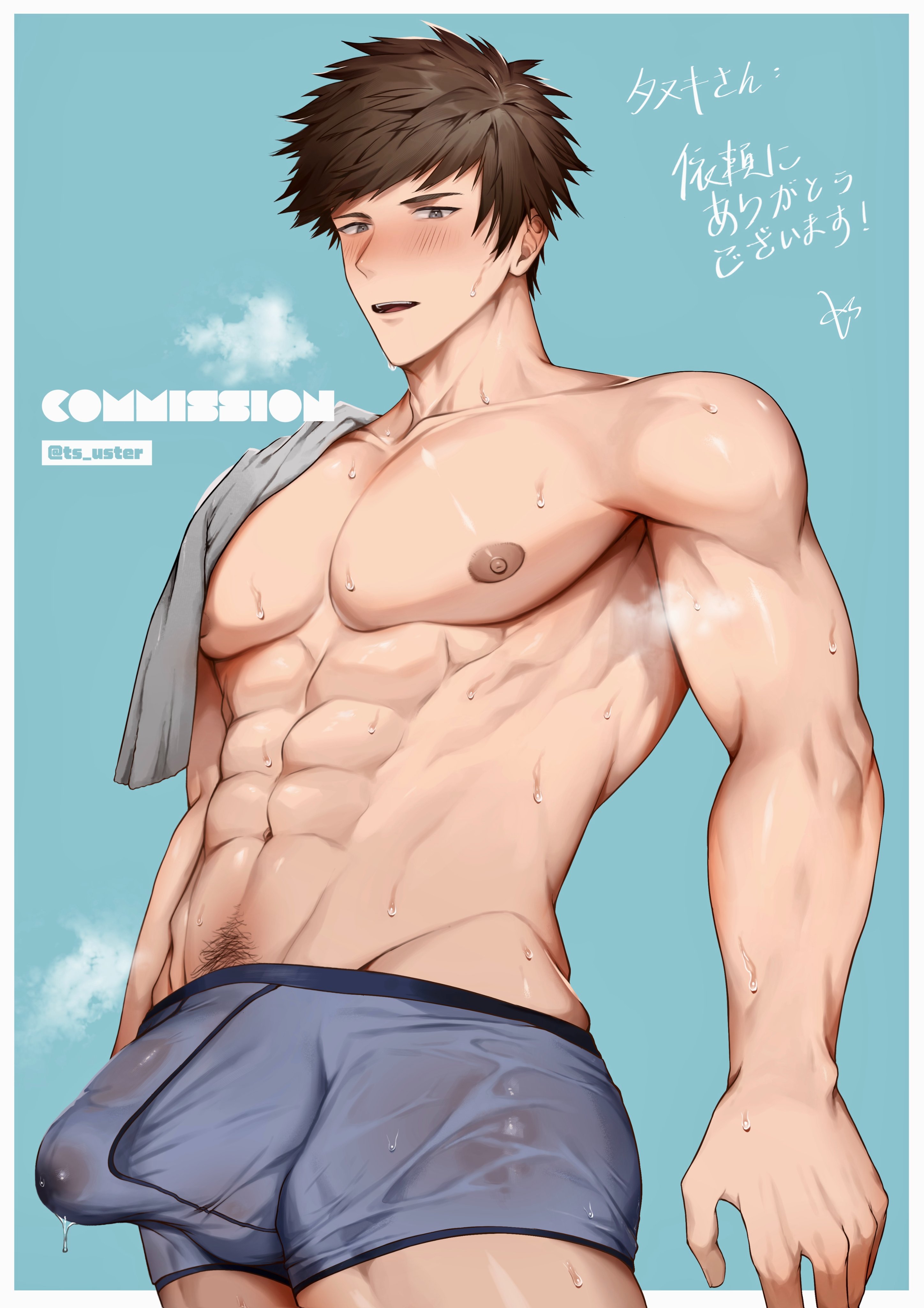 1boy, bara, erection pushing underwear, gay, male, male focus, male only, original, original character, penis, ts uster, yaoi
