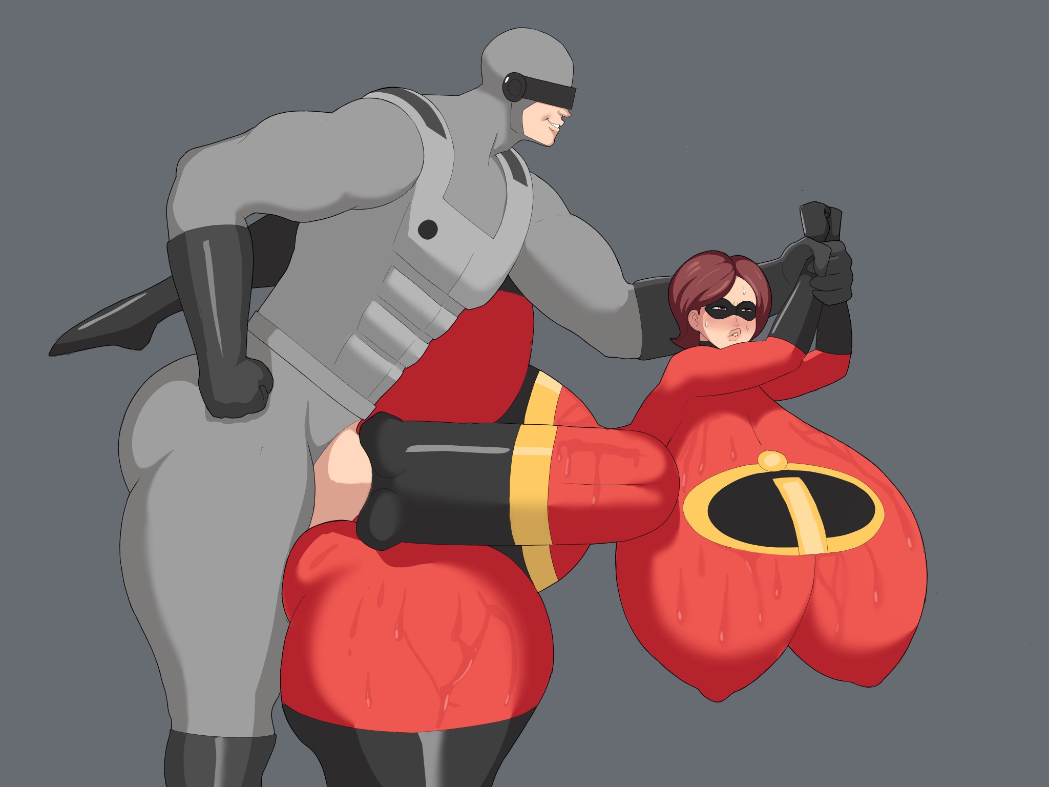 artist request, brown eyes, brown hair, elastic, elastic arms, elastic body, elastigirl, female, helen parr, heroine, rape, raped, skin tight, stomach bulge, superhero costume, superheroine, the incredibles