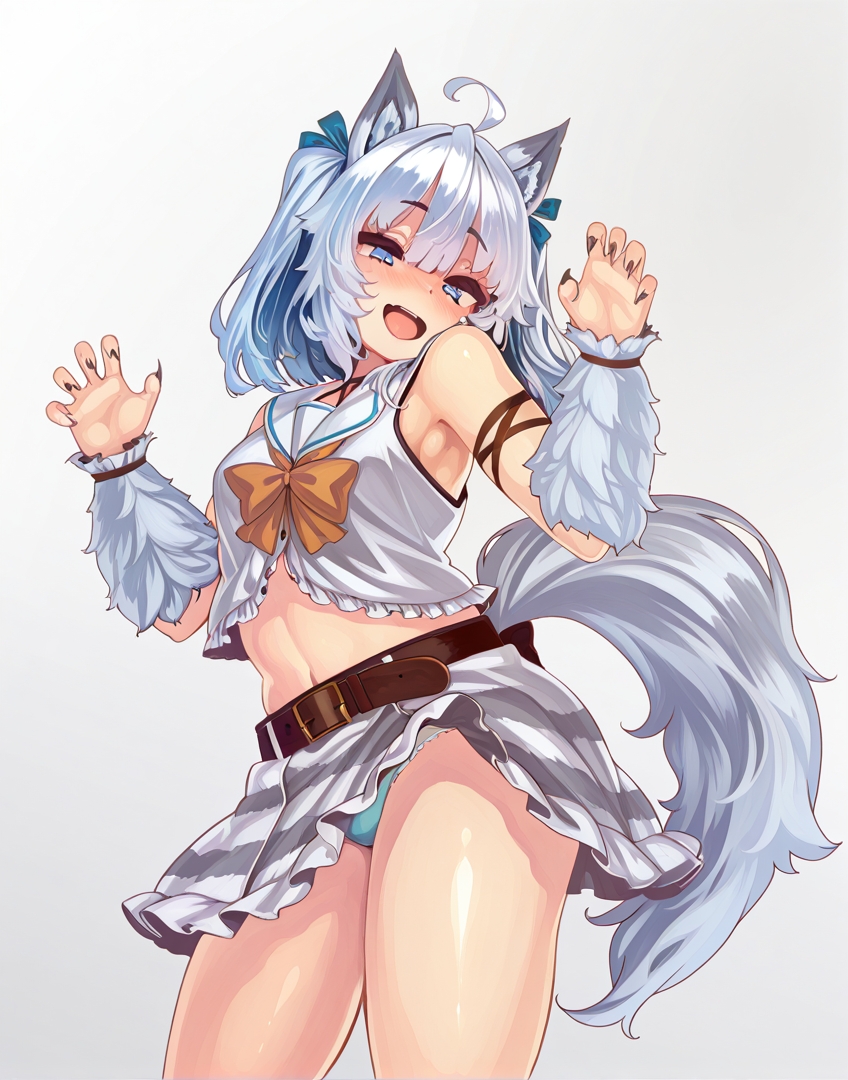 ai_generated cute female female_only kaifuku_jutsushi_no_yarinaoshi pixai pixiv redo_of_healer setsuna_(redo_of_healer) shiokonbu shiokonbu_art_style smiling visible_underwear wolf_ears wolf_girl wolf_tail