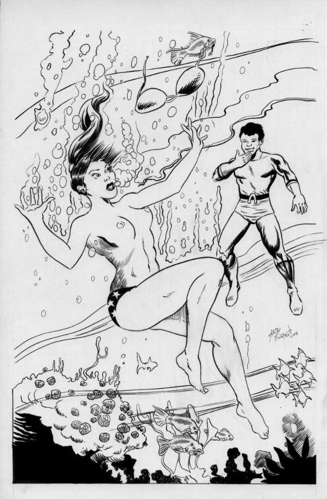 00s 2000s 2003 aqualad aquaman_(series) artist_request bikini_malfunction black_and_white breasts dated dc dc_comics donna_troy female male nipples nudity straight_hair superhero superheroine teen_titans uncensored wonder_girl wonder_woman_(series)