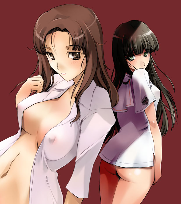 ass bottomless breasts erect_nipples female futami_eriko kawada_tomoko kimi_kiss nagare_hyougo open_clothes open_shirt ryu-seki-do school_uniform seifuku serafuku shirt teacher