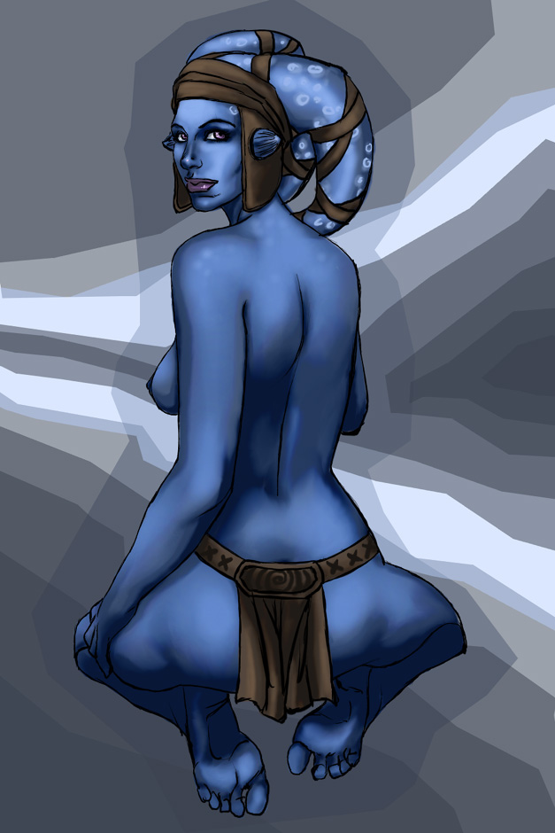 1girls aayla_secura artist_request ass barefoot blue_skin breasts color colored feet female female_only jedi loincloth loincloth_only looking_at_viewer looking_back nipples soles solo star_wars star_wars:_republic topless twi'lek underwear