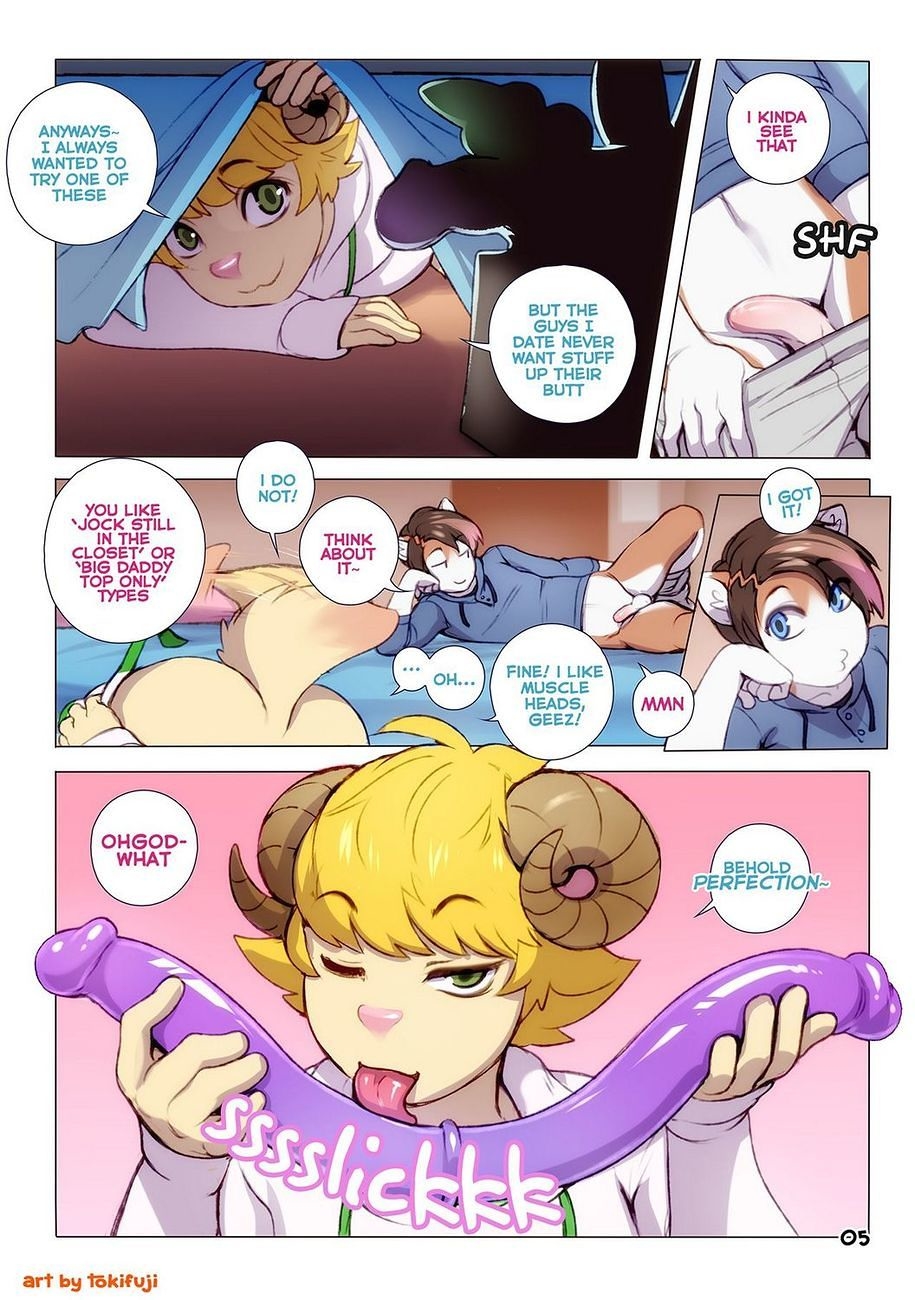 2boys, 2femboys, 2males, ass, balls, bed, bedroom, big ass, big butt, big dildo, blonde, bottomless, boy, boys, brown hair, bubble ass, bubble butt, cock, dick, dildo, double dildo, dyed hair, femboy, femboy fox, flirting, fox, fox boy, fox ears, fox male, fox tail, getting naked, horns, horny, in bed, in bedroom, keiran tracey, keiran tracey (character), licking dildo, male, male only, males, milo stefferson, milo stefferson (character), pants down, penis, presenting dildo, pulling down pants, pulling down shorts, ram, ram horns, roomates, sheep, sheep boy, small tail, tail, tokifuji, twink, twinks