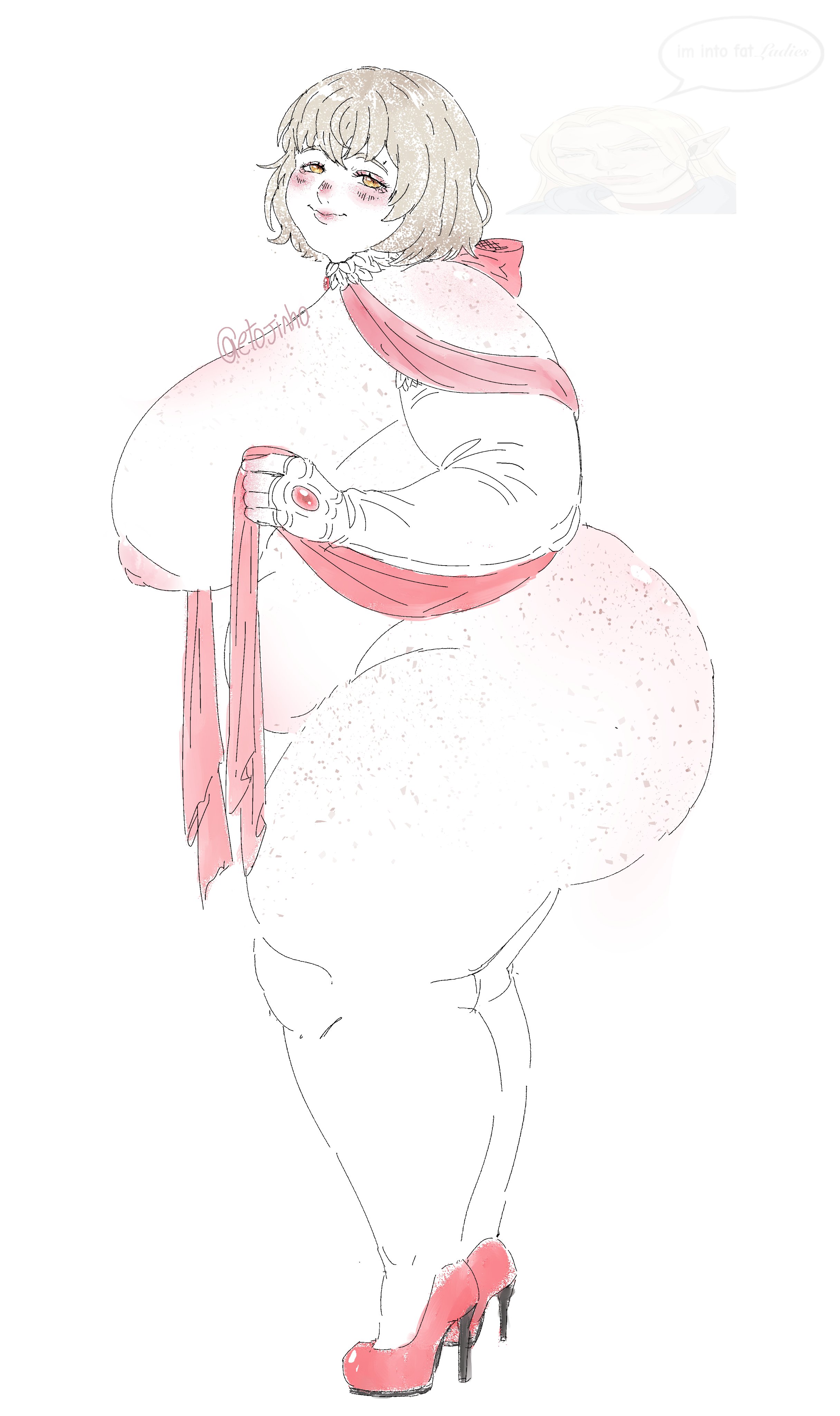 ass, bbw, big ass, big breasts, blonde female, blonde hair, breasts, chubby, chubby female, dungeon meshi, etojinho, falin touden, fat, fat female, female, heels, huge ass, huge breasts, looking at viewer, overweight, overweight female, ssbbw, thick, thick ass, thick legs, weird, yellow eyes