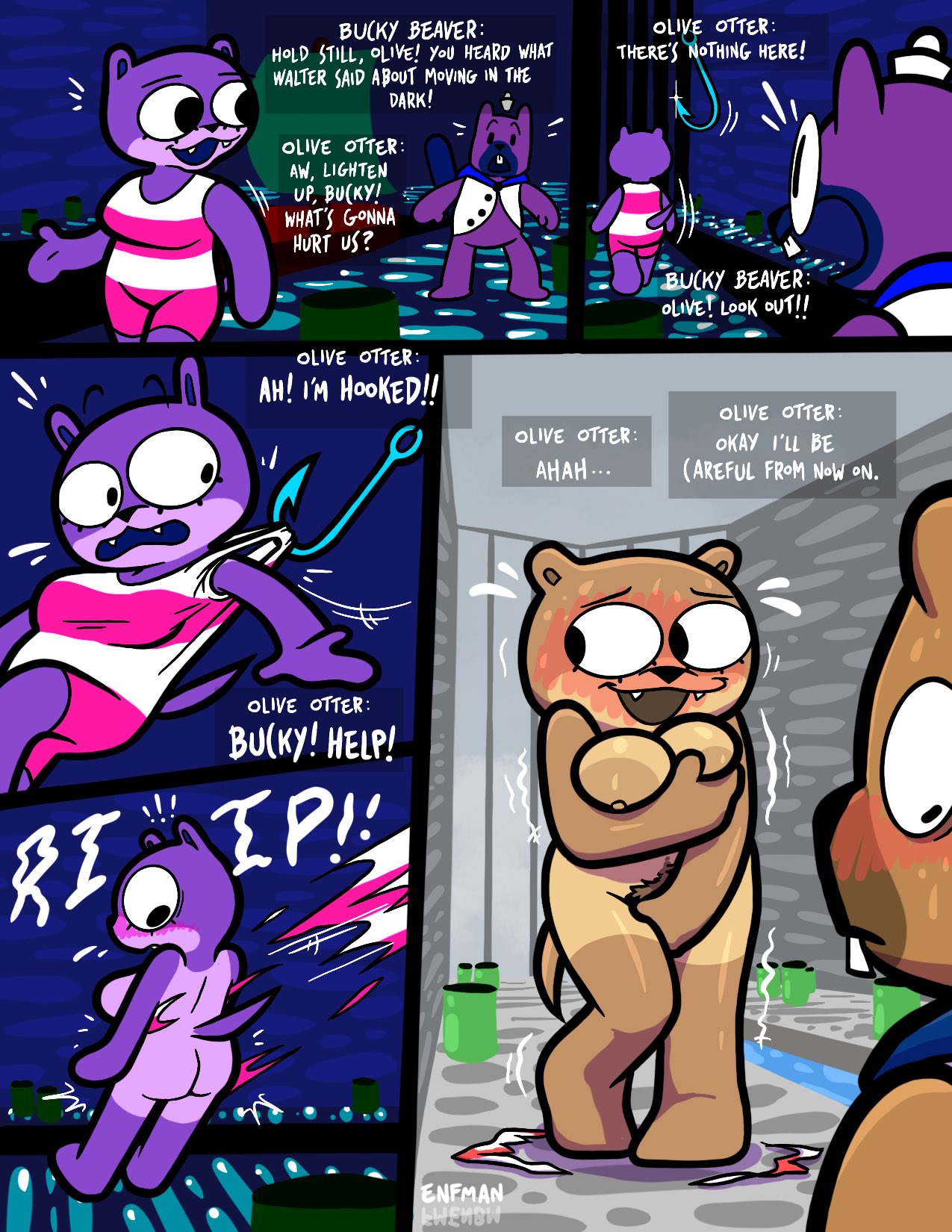 1girls, ass, breasts, broadside beach, bucky beaver, covering, embarrassed, female, hook, nude, olive otter, shipwrecked 64, tagme, theenfman, torn clothes