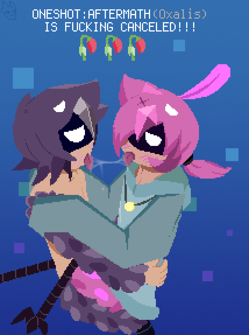 1boy 1boy1girl 1girls artist_request artist_signature beak blush corvus_(oneshot_aftermath) english_text feathered_wings feathers hoodie_only implied_sex incest incest_(lore) kissing meme oneshot oneshot_aftermath pink_hair purple_hair saliva saliva_string saliva_trail shitpost siblings straddling tagme teridae_(oneshot_aftermath) text