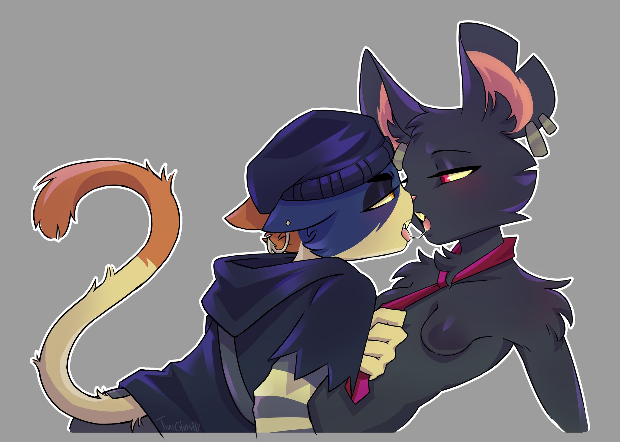 2girls, black fur, camille (fortnite), cat ears, cat girl, cat tail, catgirl, epic games, female, female focus, female only, fortnite, fortnite: battle royale, furry, furry female, furry only, kissing, meow skulls (fortnite), meowskulls, mouse, mouse ears, mouse girl, mouse humanoid, mouse tail, multicolored fur, rat, rubber, skinny, skinny female, tinyghostly, yuri