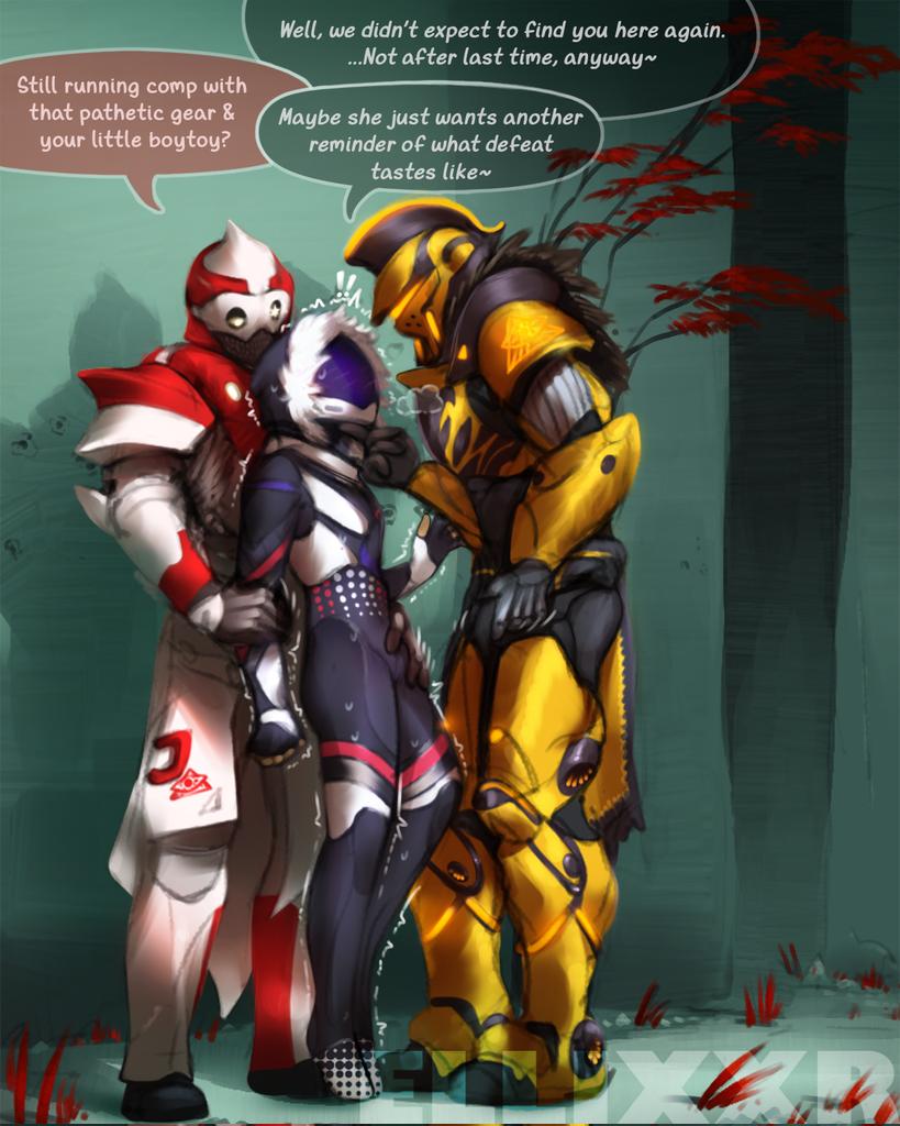 1girls, 2boys, armor, armored boots, armored female, armored gloves, breasts, destiny (game), destiny 2, dubious consent, ellixxr, exo (destiny), faceless, faceless character, faceless female, faceless male, female, female focus, femsub, guardian (destiny), hood, hunter (destiny), imminent sex, larger male, male, male/female, questionable consent, qwertyas1, small breasts, smaller female, submissive, submissive female, tagme, titan (destiny)