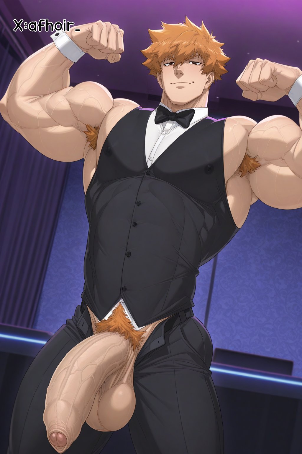 afhoir , ai generated, bara, blue lock, flashing, freeballing, gay, kunigami rensuke, male, male focus, male only, muscular, muscular male, public, yaoi