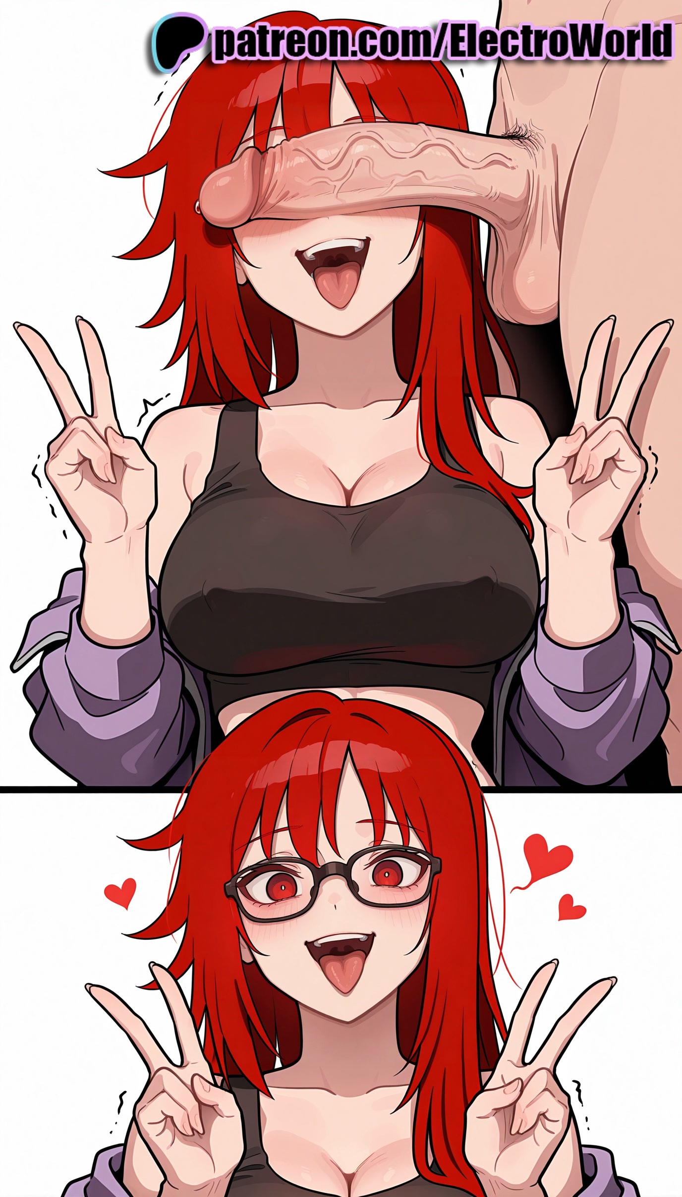 :p, 1girls, 2025, ahe gao, ai generated, artist name, balls, breasts, bust, chest, cleavage, cock, collarbone, dick, double v, double w, electroworld, erection, female, glasses, head out of frame, heart, hi res, high quality, high resolution, highres, huge cock, large penis, licking, licking finger, male, multiple females, multiple girls, naruto, naruto (series), naruto shippuden, nude, patreon, patreon username, penis, penis awe, penis on face, reaching out, red hair, rolling eyes, round eyewear, selfie, stable diffusion, straight, tank top, testicles, tongue, tongue out, trembling, twitching penis, two-finger salute, uncensored, uzumaki karin, v, v over eye, veins, veiny penis, w, watermark