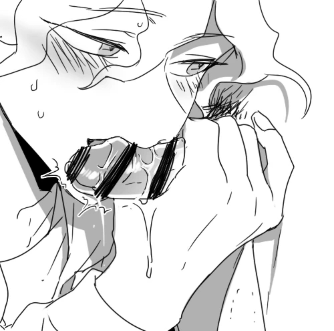 blowjob, blush, danganronpa, danganronpa 2: goodbye despair, gay, gay blowjob, holding penis, male, male focus, male only, male/male, nagito komaeda, penis, pubic hair, uurin, yaoi