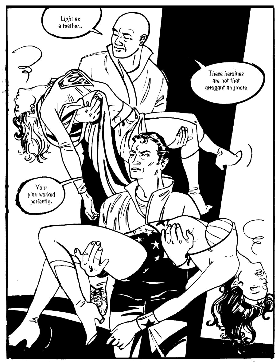 2boys2girls 2girls ass black_hair carried carrying damsel_in_distress dc dc_comics defeated defeated_heroine diana_of_themyscira female female_focus female_only knocked_out moaning monsieurpaul nipples nipples_out nipples_outside only_female sleeping_gas supergirl thick_thighs unconscious unconscious_female wonder_woman