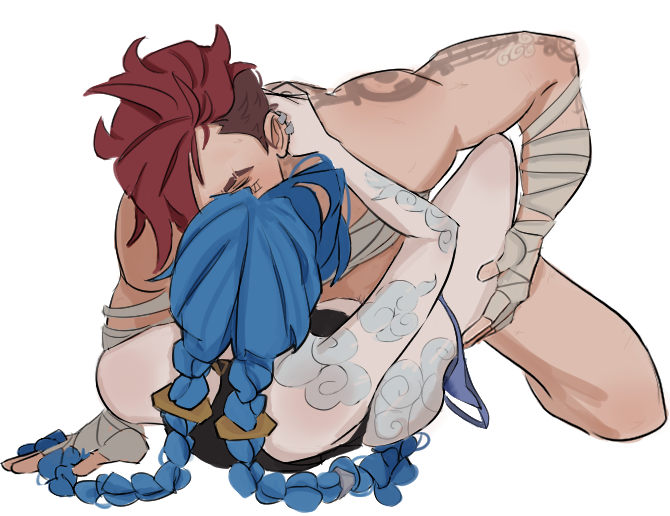 2d, 2girls, arcane, arcane jinx, arcane vi, arm bandages, butch, female, female only, iioii, incest, jinx (league of legends), kissing, league of legends, muscular, muscular female, sisters, tagme, tattoos, vi, yuri