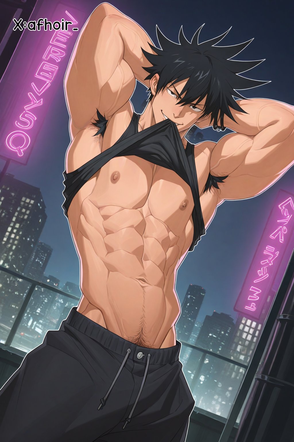 afhoir_ ai_generated bara fushiguro_megumi gay jujutsu_kaisen male male_focus male_only muscular muscular_male yaoi