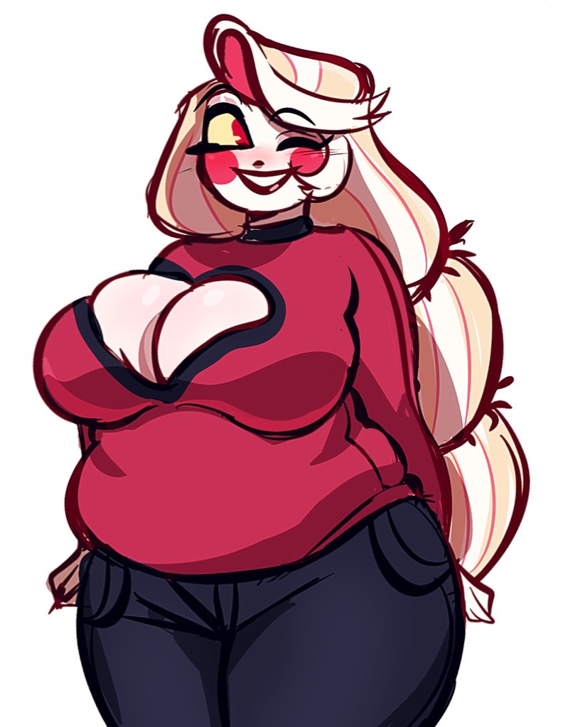 artiah669 ass belly big_ass big_belly big_breasts big_thighs blush boob_window breasts charlie_morningstar_(hazbin_hotel) chubby chubby_female doodle fat fat_belly fat_female fat_thighs fat_woman female female_focus female_only fleshpie669 hazbin_hotel jeans large_breasts overweight smile thick thick_ass thick_thighs thighs tummy vivienne_medrano wink