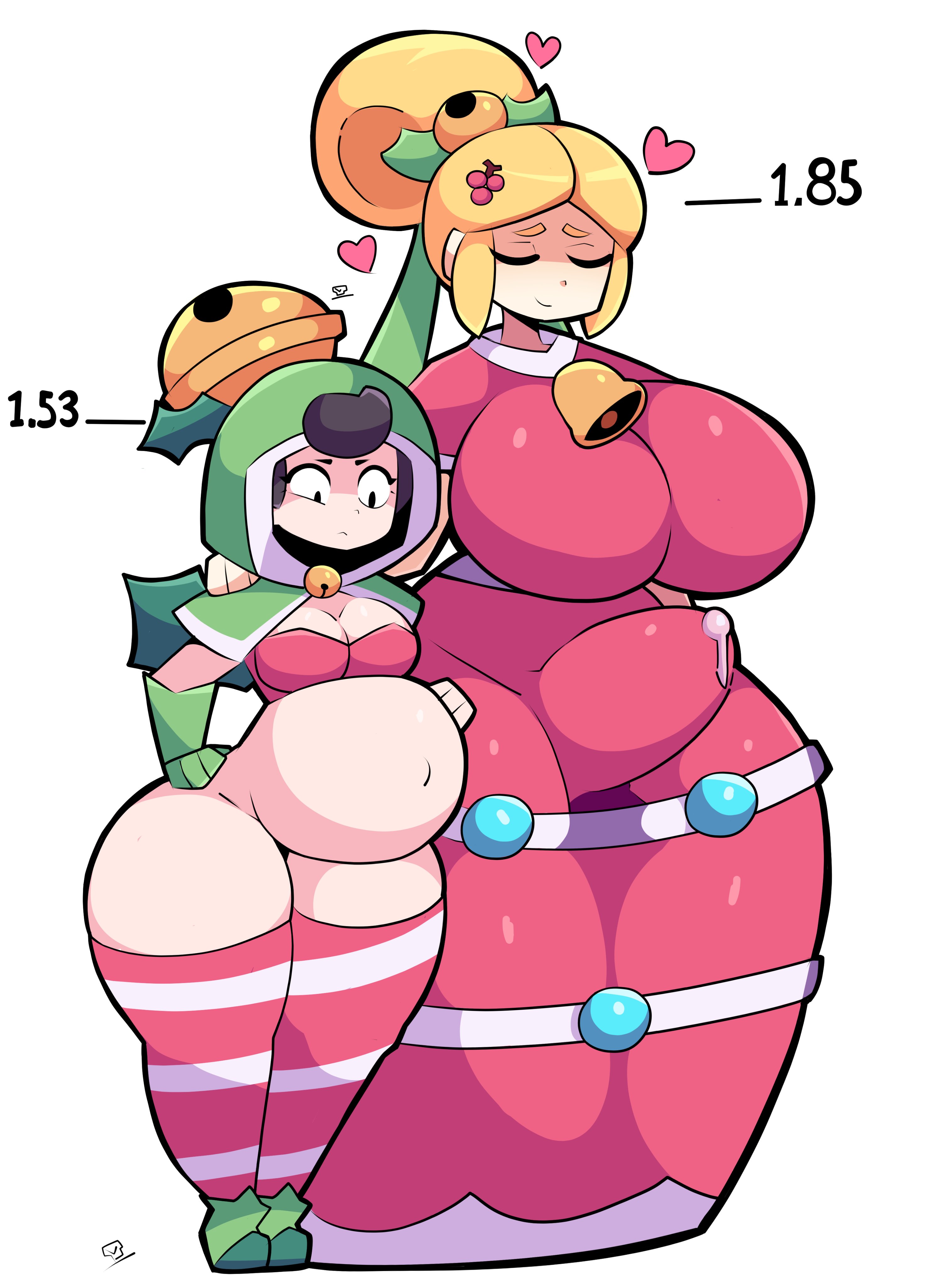 1futa, 1girls, after sex, brawl stars, clothing, cum, double drownz, ejaculation under clothes, female, female penetrated, futa on female, futa wife, futanari, intersex, janet (brawl stars), piper (brawl stars), pregnant, pregnant female, simple background, size difference