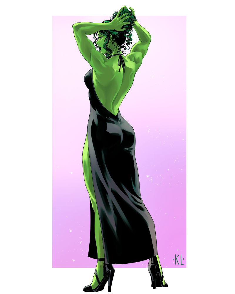 dress, female, green eyes, green hair, marvel, marvel comics, she-hulk