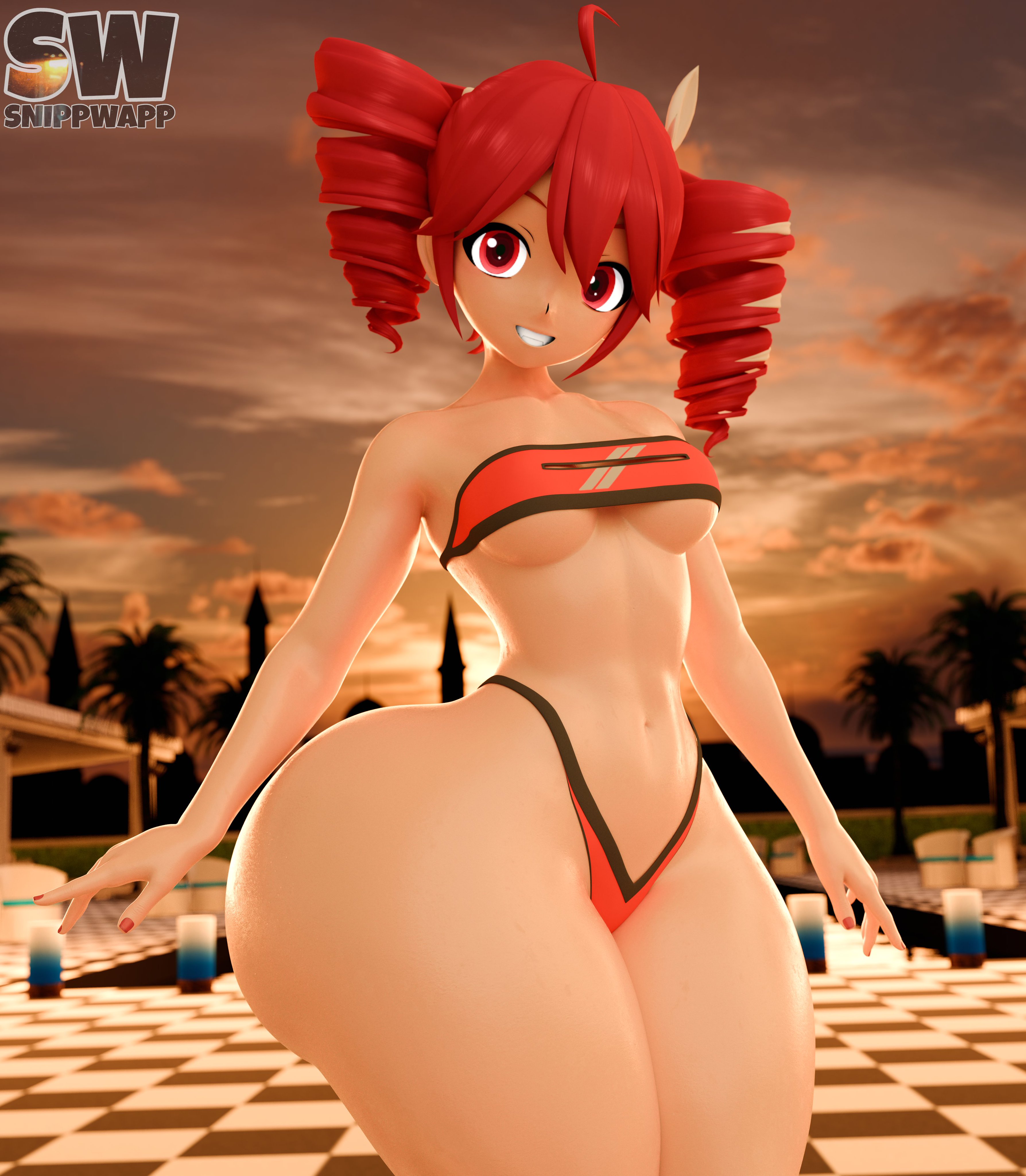 1girls, 3d, absurd res, ahoge, artist logo, ass, belly, big ass, bikini, blender, blender (artwork), blender (software), blender cycles, bottom heavy, breasts, curvaceous, curvy, curvy female, curvy figure, enormous ass, female, female only, gigantic ass, hair ornament, hairbow, hi res, huge ass, huge thighs, hyper, hyper ass, kasane teto, kasane teto (sv), large ass, large breasts, micro bikini, nail polish, navel, painted nails, pear shaped, pear shaped female, red eyes, red hair, red nails, slim waist, smile, snippwapp, solo, solo female, synthesizer v, thick thighs, thighhighs, thunder thighs, twin drills, underboob, utau, vocaloid, voluptuous, voluptuous female, wide hips