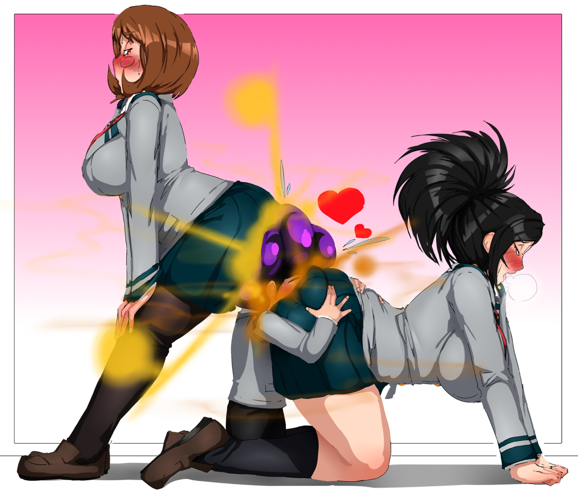 2girls, ass sandwich, between buttocks, boku no hero academia, breasts, enjoying farts, fart, fart bukkake, fart fetish, fart torture, female, huge breasts, lazei, loving it, minoru mineta, momo yaoyorozu, my hero academia, ochako uraraka, pervert, revenge, stinky, thick thighs, uraraka ochako, yaoyorozu momo