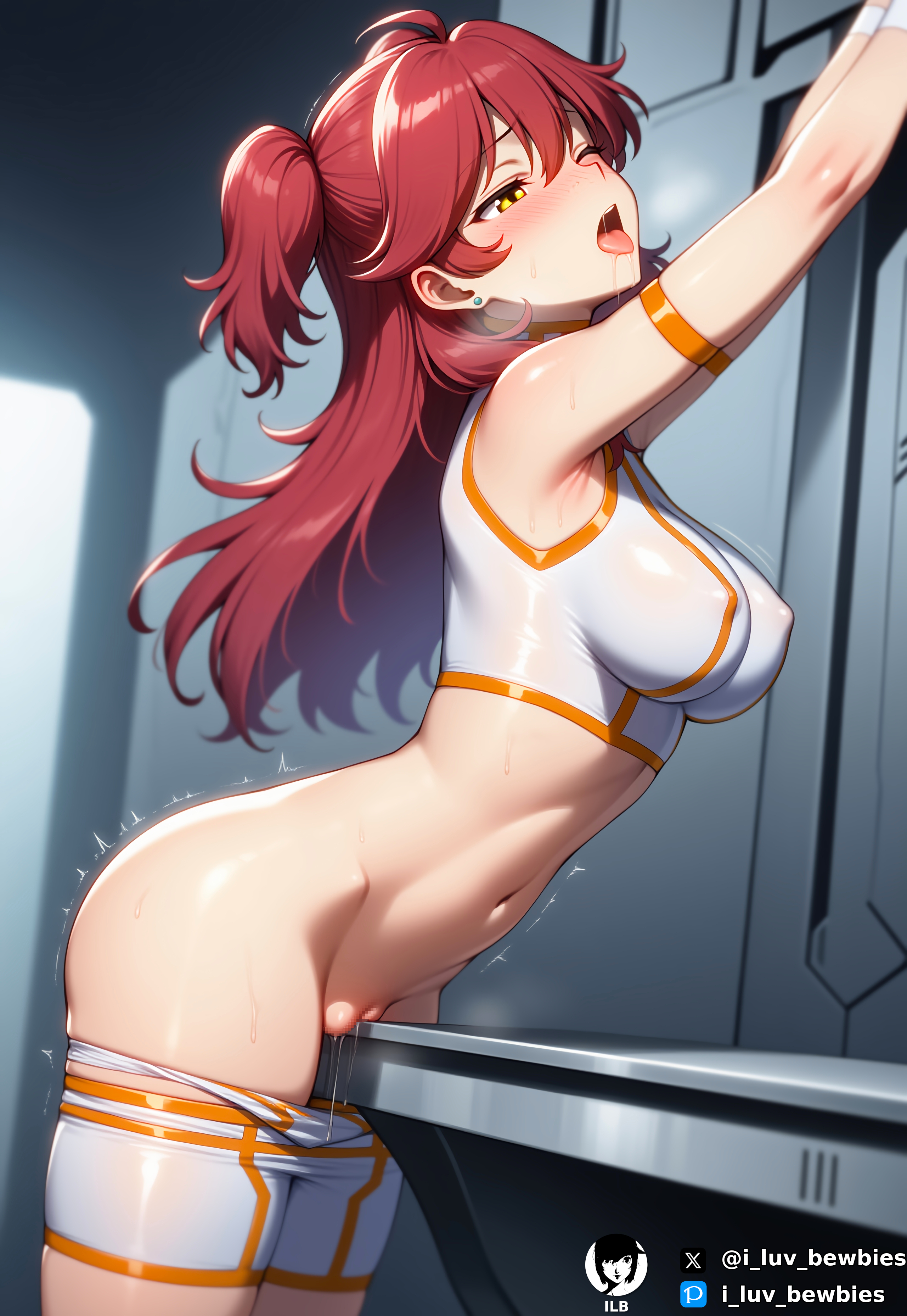 1girls, ai generated, blush, breasts, clothed masturbation, corner masturbation, crotch rub, desk, dripping pussy, female, female focus, female human, female masturbation, female only, female villain, freckles, freckles on face, gundam, gundam 00, i luv bewbies, lonely, masturbation, moaning, moaning in pleasure, nena trinity, pussy, pussy juice, pussy juice drip, red hair, sagging breasts, saggy breasts, solo, solo female, solo focus, stud earrings, table, table humping, table sex, twintails, villainess, yellow eyes