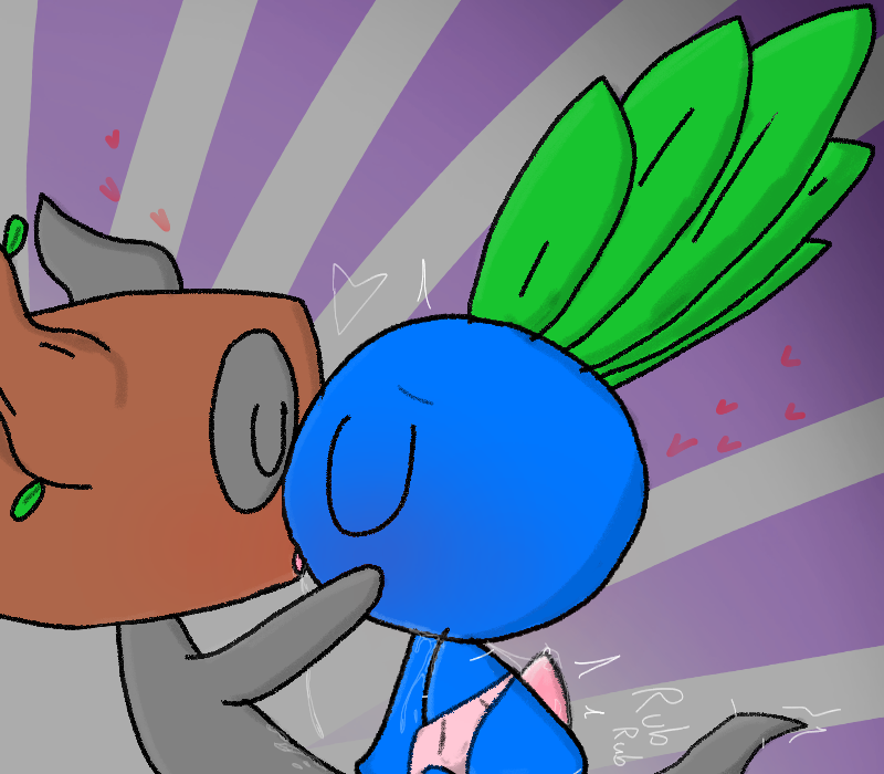 animal_penis cute kissing non-human oddish phantump pokemon ro_(artist)