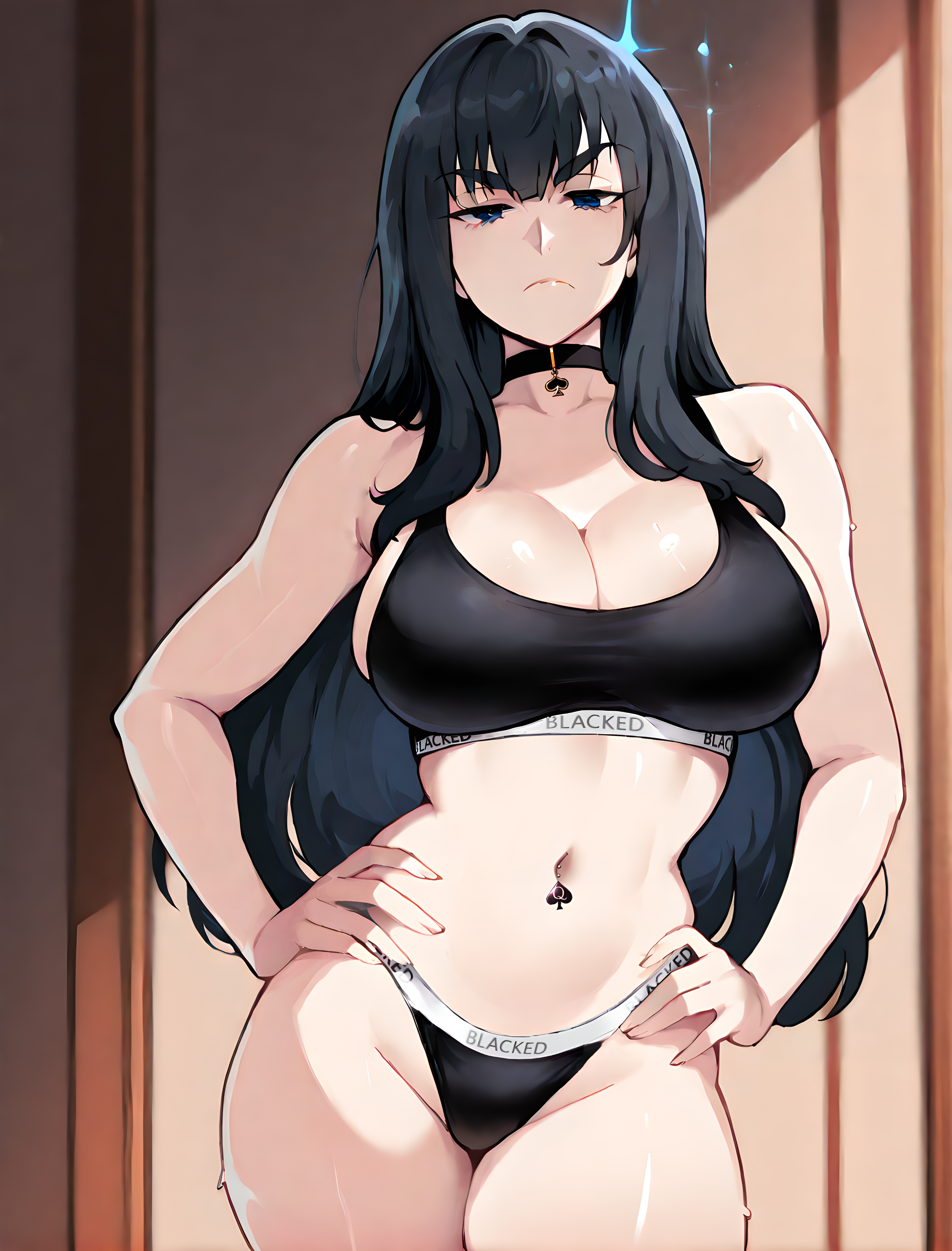 1girls, 2025, ai, ai assisted, ai generated, artist request, ass, bedroom, bedroom background, blacked, blacked clothing, blackedcommiss1, breasts, choker, confident, curvy, curvy body, curvy female, female, hands on hips, kill la kill, kiryuuin satsuki, large ass, large breasts, large thighs, looking at viewer, navel, navel piercing, qos, queen of spades, solo, solo female, solo focus