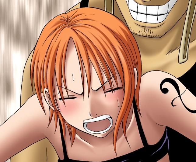 bed breasts closed_eyes crimson_comics doggy_style erect_nipples female from_behind large_breasts male nami nami_(one_piece) nipples no_bra one_piece open_mouth orange_hair pre-timeskip rape screaming sex sweat vaginal_penetration