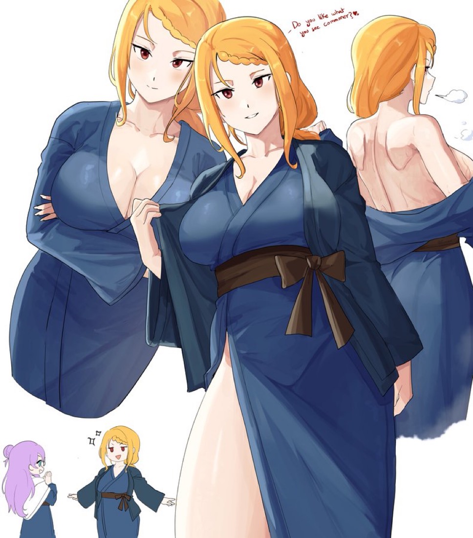  e v o n 0, akihitoevon, anastasia hoshin, big breasts, breasts, female, kimono, looking at viewer, priscilla barielle, re:zero kara hajimeru isekai seikatsu, undressing