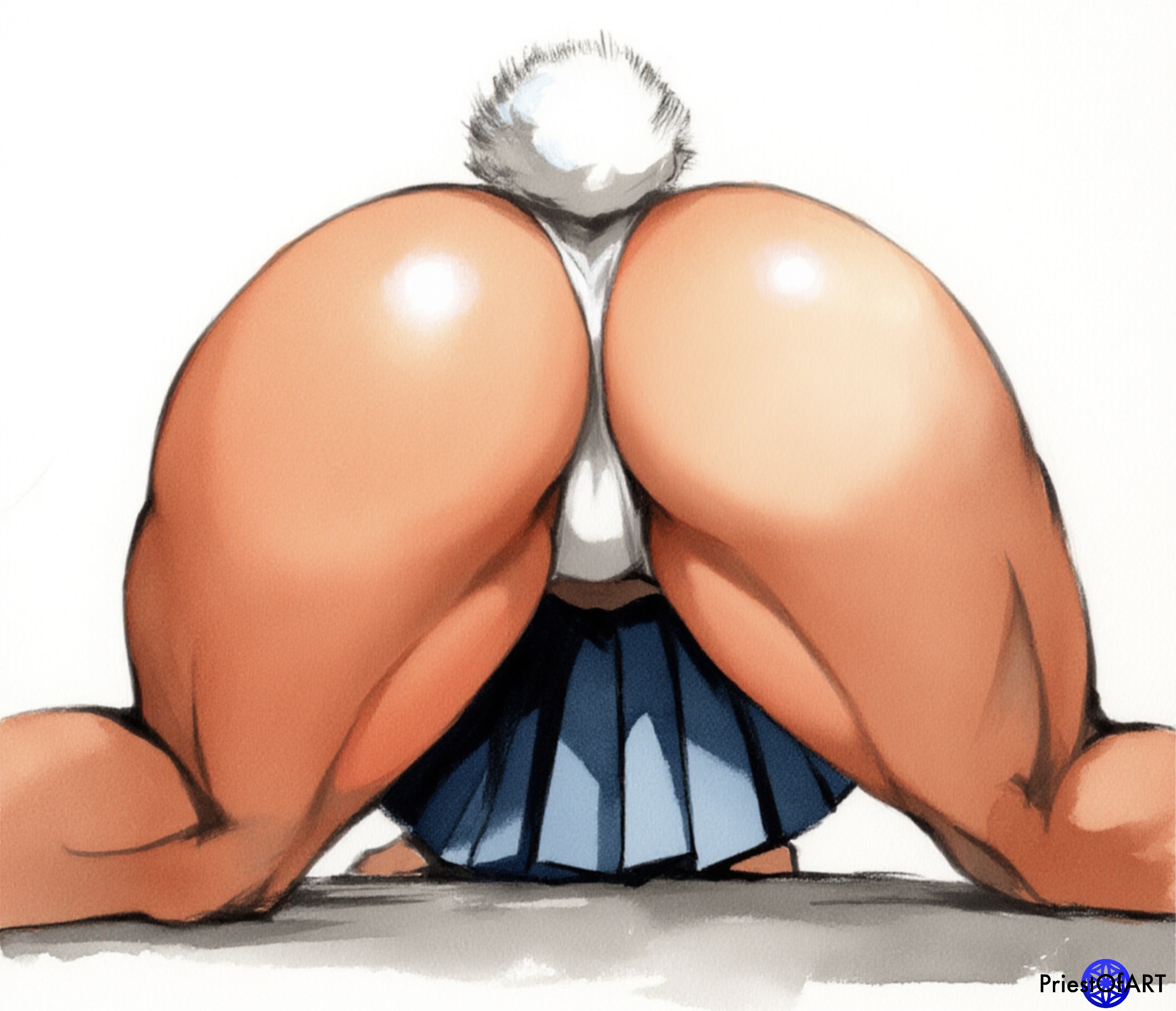 1girls, ai generated, ass, big ass, boku no hero academia, brown skin, bunny ears, bunny girl, bunny tail, color, face down ass up, female, female only, fit female, from behind, huge ass, long hair, miruko, muscular, muscular female, my hero academia, panties, priestofart, rumi usagiyama, simple background, solo female, solo focus, tagme, tagme (artist), tagme (character), watercolor, watermark, white background, white hair, white panties