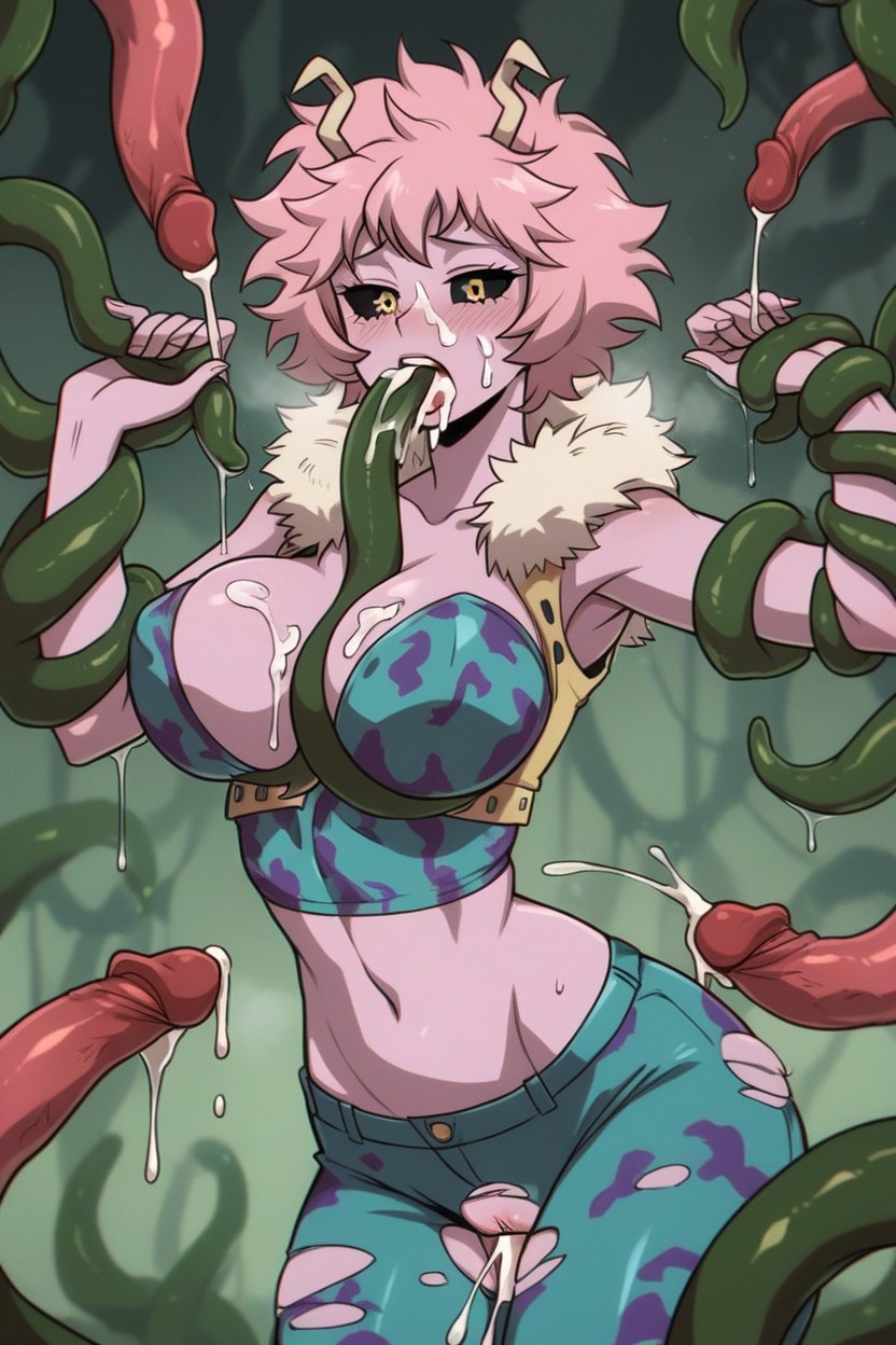 ai generated, armpits, big breasts, blowjob, blush, boku no hero academia, breasts, cum, cum dripping out of pussy, cum in mouth, cum in pussy, cum on breasts, cum on face, dark eyes, defeat rape, defeat sex, defeated, ejaculation, exposed belly, exposed pussy, faprunner78, female, grabbing tentacle, hips, horns, looking at viewer, male, mina ashido, multiple penises, my hero academia, natural breasts, penis, pink hair, pink skin, pussy, raped, shaved pussy, short hair, slim female, slim waist, surrounded by penises, surrounded by tentacles, tentacle, tentacle in mouth, tentacle rape, tentacle sex, tentacles, tentacles around arms, tentacles around breasts, tentacles between breasts, thick thighs, thighs, torn pants, vagina, waist, wide hips, yellow eyes